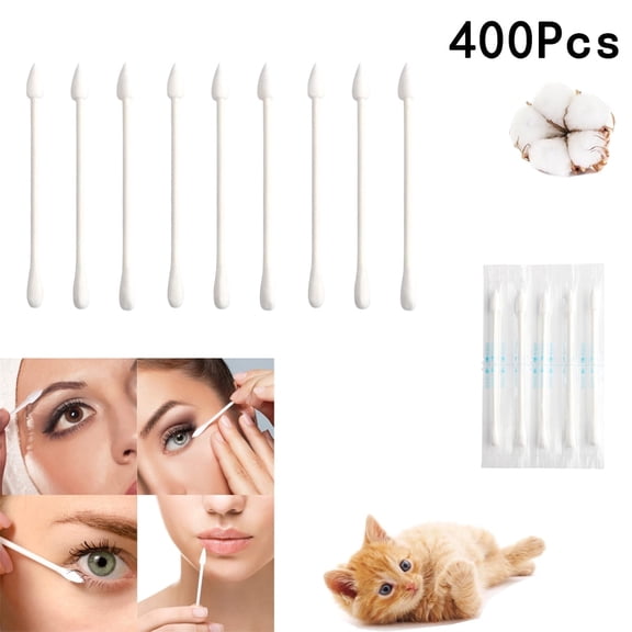 Tutuviw 400 Pcs Individually Wrapped Cotton Swabs,Double Precision Tips Cotton Swabs,Natural Cotton Buds with Paper Stick for Beauty Care Personal Care,Cleaning (Round/Pointed End)