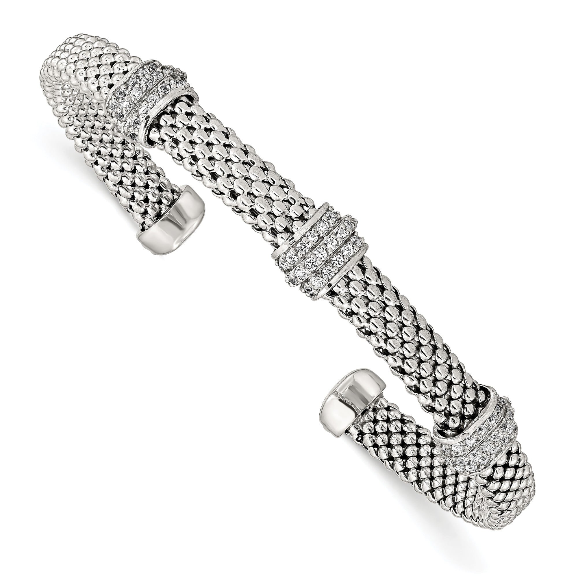 Sterling Silver White Sapphire Textured Cuff Bracelet - Walmart.com