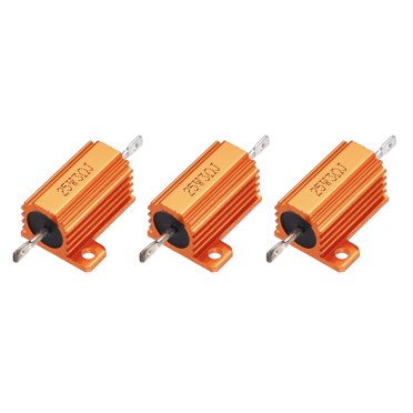 3pcs 25W 3 Ohm 5% Aluminum Housing Case Resistor, Wirewound Resistors Screw Tap Chassis Mounted, Gold