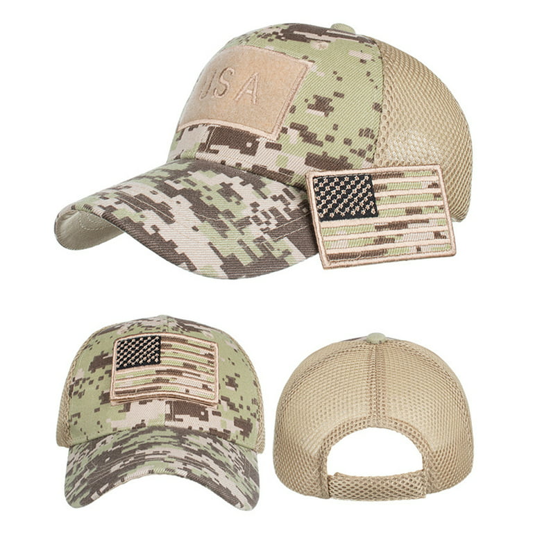 Bueautybox American Flag Embroidered Washed Cotton Baseball Cap Camouflage  Baseball Cap Outdoor Men Adjustable Sun Mesh Peaked Hat 