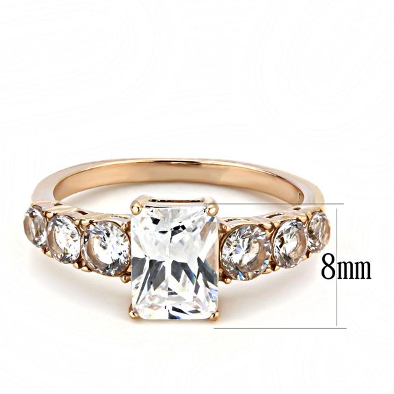 IP Rose Gold(Ion Plating) Stainless Steel Ring with AAA Grade CZ in Clear for Women Clear Stone Color Style TK3517 Size 10