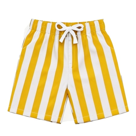 Whouriu Little Boys Shorts Summer Striped Print Athletic Shorts Breathable Loose Lightweight Bottoms Yellow Size 2-14 Y