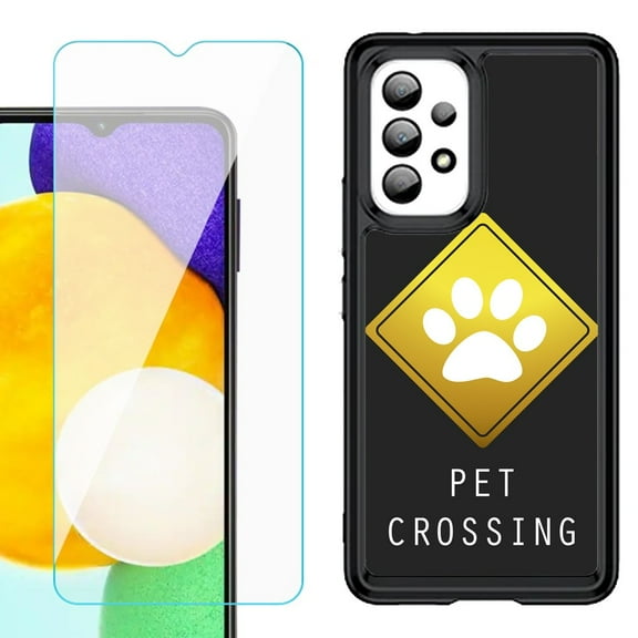 Shockproof Bumper (Black Frame) phone Case for Samsung Galaxy A23 5G, with Tempered Glass Screen Protector, by OneToughShield ® - Pet Crossing