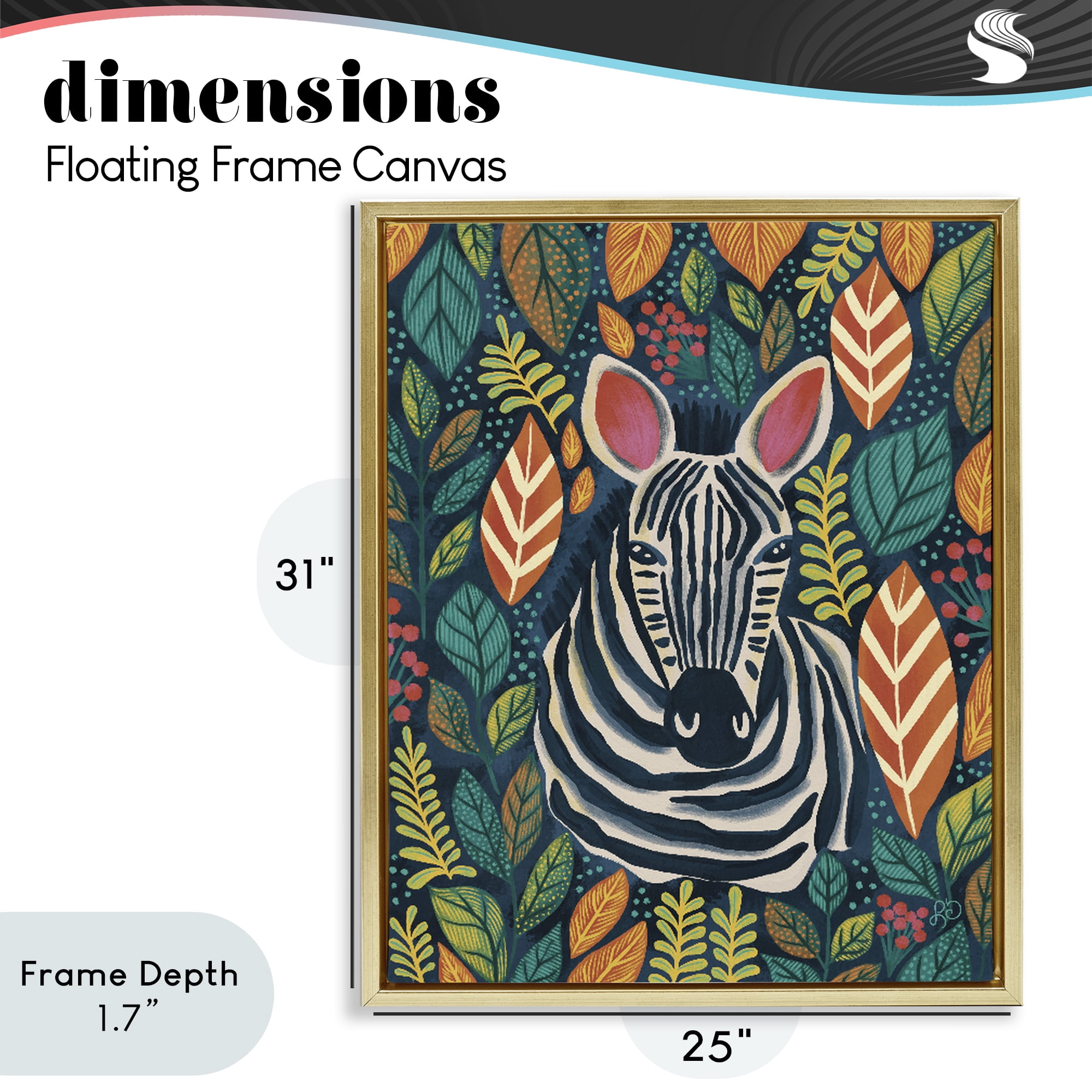Stupell Industries Exotic Leaf Pattern Zebra Gold Framed Floater Canvas Wall Art, design by Lisa R Dumm