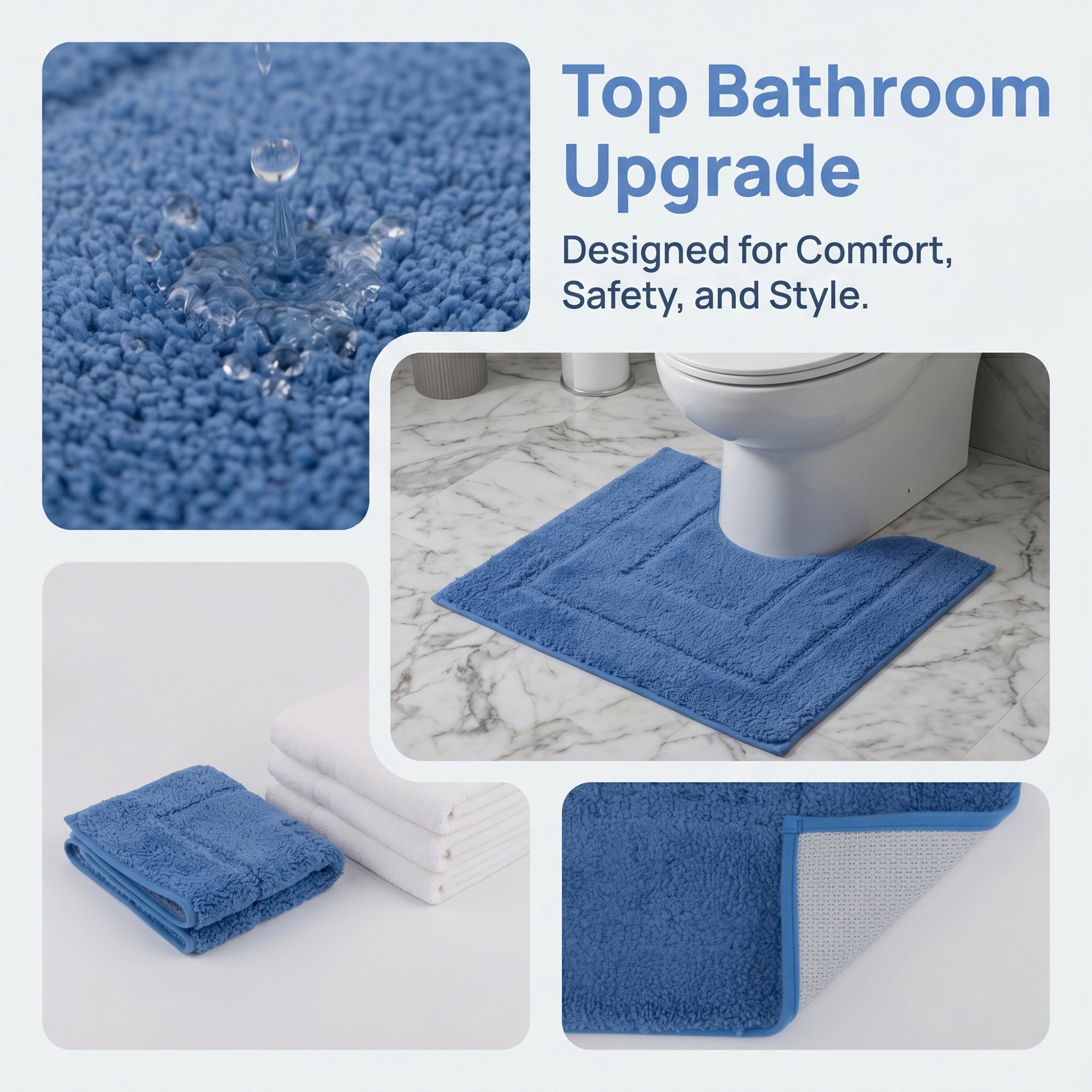Unique Bargains U-Shaped Absorbent Non Slip Machine Washable Bath Mat Blue 20" x 16"