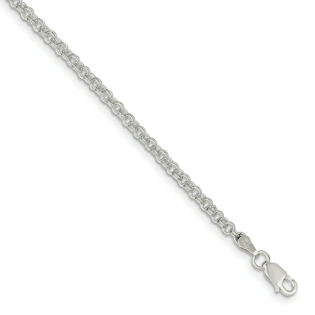 Sterling Silver 3mm Double Link Charm Bracelet (Weight: 3.86 Grams, Length: 7 Inches)