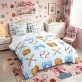 thumbnail image 2 of Meiyoeat Cute Baseball Bow Queen Bedding 7pcs, Sport Glove Print Bedding Comforter Set Queen for Bedroom, Blue White, 2 of 6