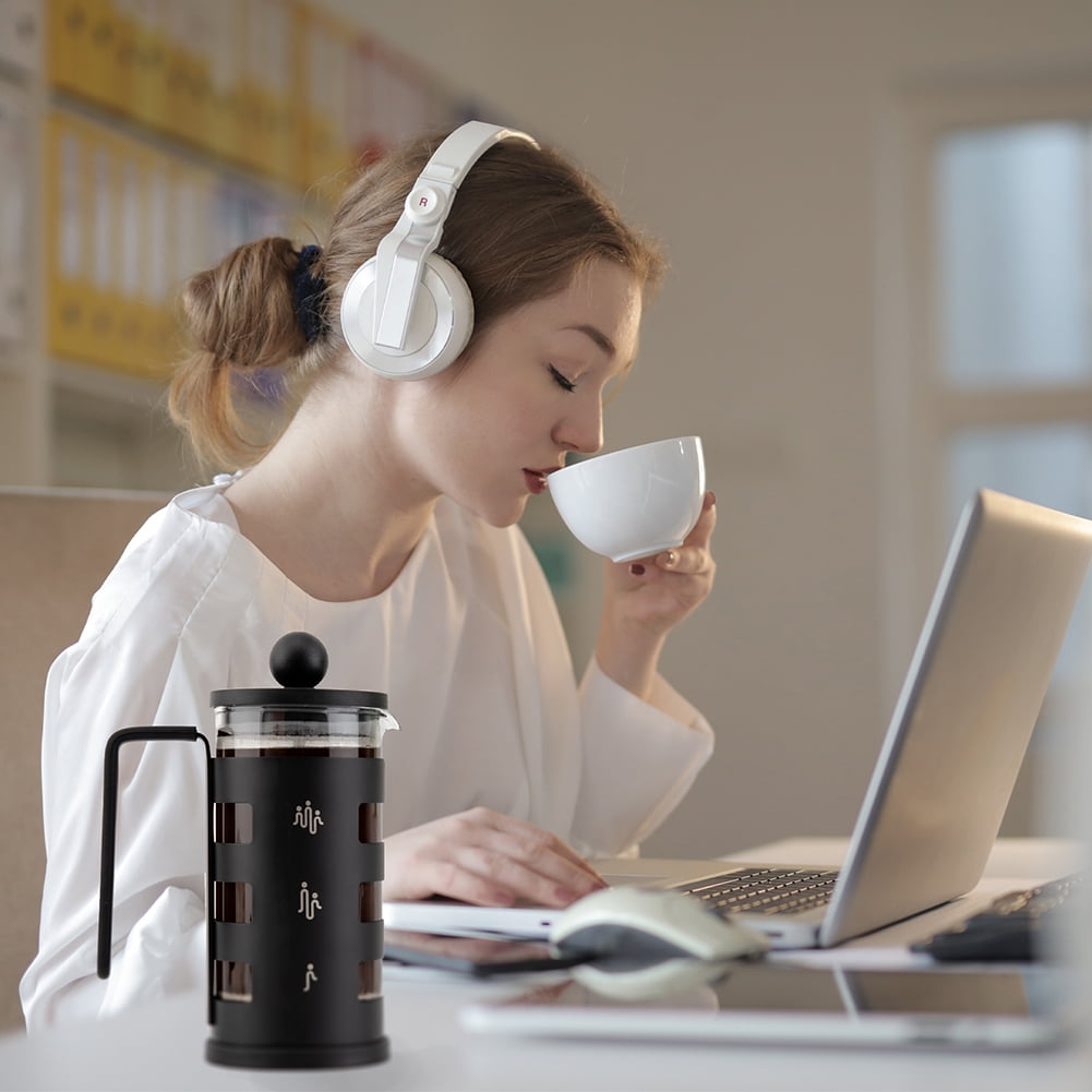 Private Jungle Stainless Steel Cafetiere 8 Cup, French Press Coffee Maker Easy Cleaning Cafeteria, Double Walled Heat Resistant Borosilicate Glass, 1000ml /34 oz, Black