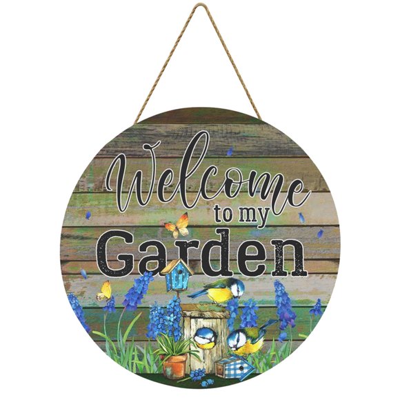 Door Hanging Clearance Country Garden Decorative Sign Welcome to My Garden Wooden Hanging Sign Round Door Wall Decoration Wall Pediments 11 81"X11 81" on Sale Room Decor A