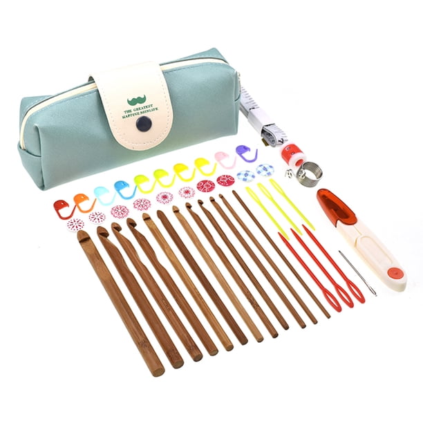 GOOHOCHY Kit de 43 agujas de crochet con mango de aluminio, herramientas de costura, agarre ergonómico y bolsa de almacenamiento.