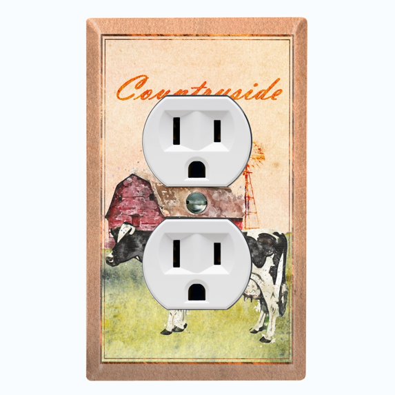 Metal Light Switch Plate Cover Cute Countryside Cow Animal Farm ANM003
