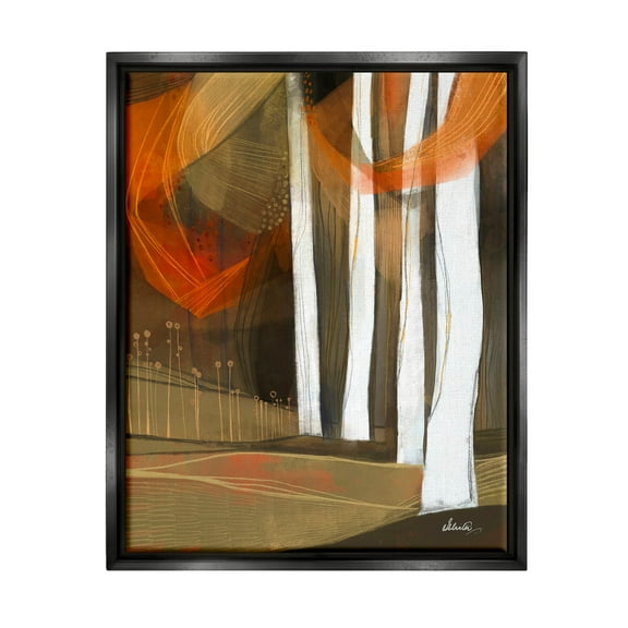 Modern Field Landscape Trees Abstract Painting Jet Black Framed Art Print Wall Art