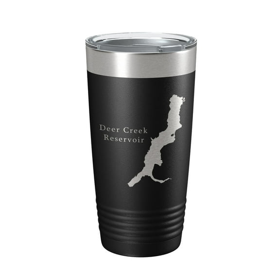Deer Creek Reservoir Tumbler Lake Map Travel Mug Insulated Laser Engraved Coffee Cup Utah 20 oz Black