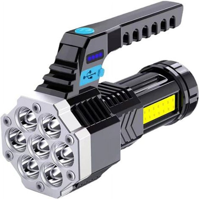 Linterna LED recargable súper brillante con mango 4 modos para acampar, cazar, caminar (negro),