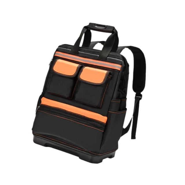Mochila para herramientas de tela Oxford, bolsas de herramientas resistentes para electricistas y jardinería Negro