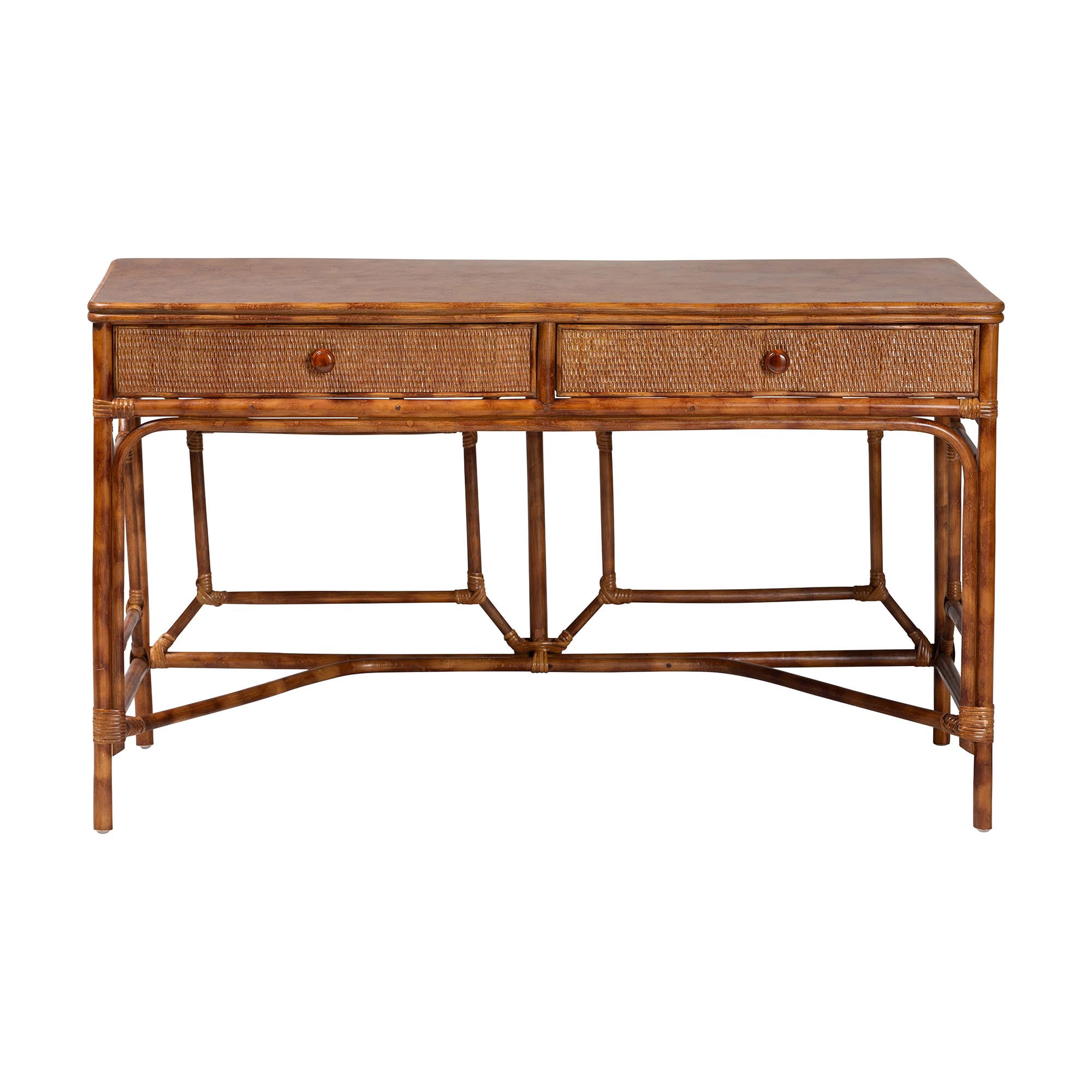 bali & pari Basile Boho Desk, 2-Drawer, Marbled Tortoise Brown