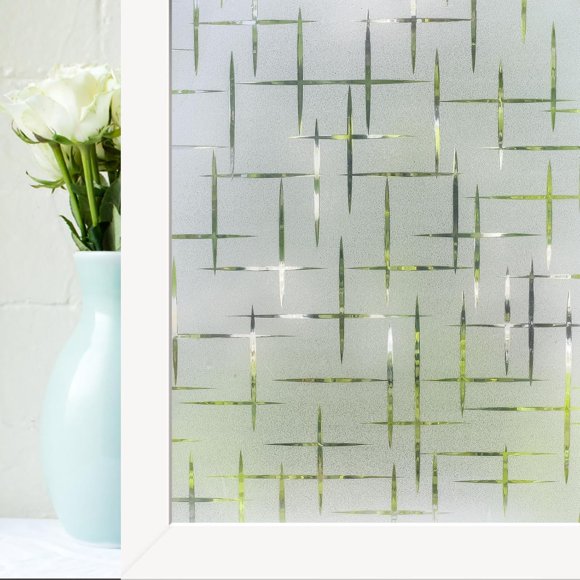 shiyou-Frosted Glass Window Film Non-Adhesive, Frosting Window Privacy Film Heat Blocking for Glass Windows, Static Cling Decorative Window Cling for Home, Cross Pattern, 17.5 x 78.7 inches