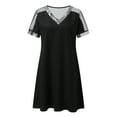 thumbnail image 6 of Women Shiny Mesh Stitching Black V Neck Mini Dress Short Sleeve Mesh Body Slim Dress Denim Midi Dress Womens Loose Fit Dress Women Solid Tunic Dress Beach Maxi Dresses Cute Womens Dresses for Summer, 6 of 8