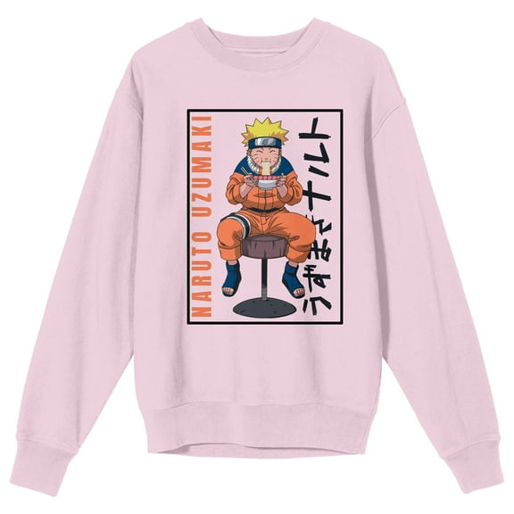 Naruto Classic Eating Ramen Crew Neck Long Sleeve Cradle Pink Women's Sweatshirt-XL