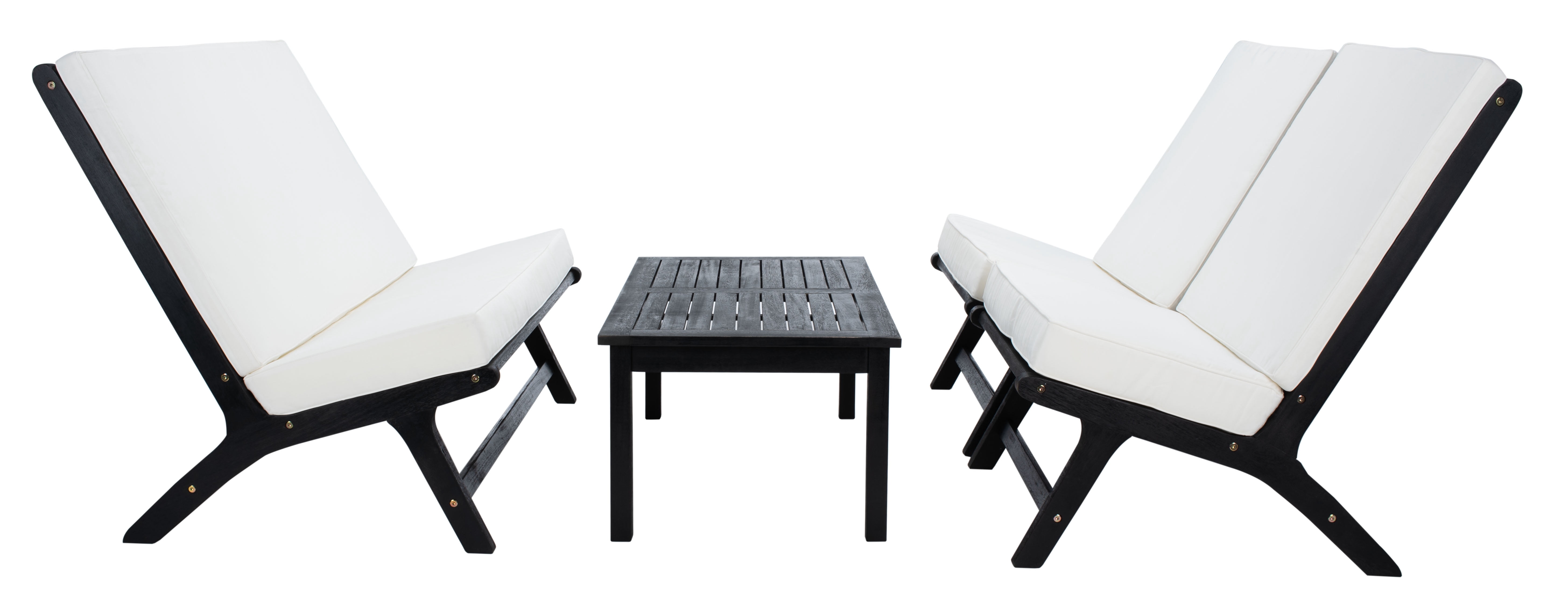 SAFAVIEH Chaston Outdoor 4 Piece Conversational Set, Black/Beige