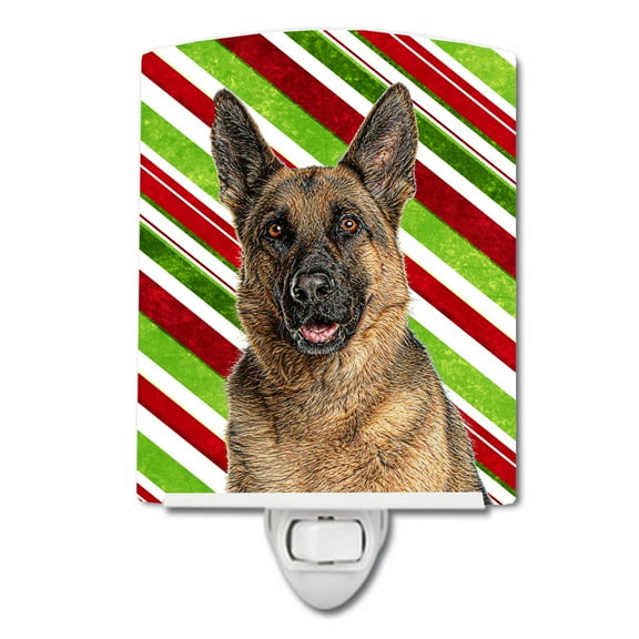Caroline's Treasures KJ1173CNL Candy Cane Holiday Christmas German Shepherd Ceramic Night Light, 6x4x3", multicolor
