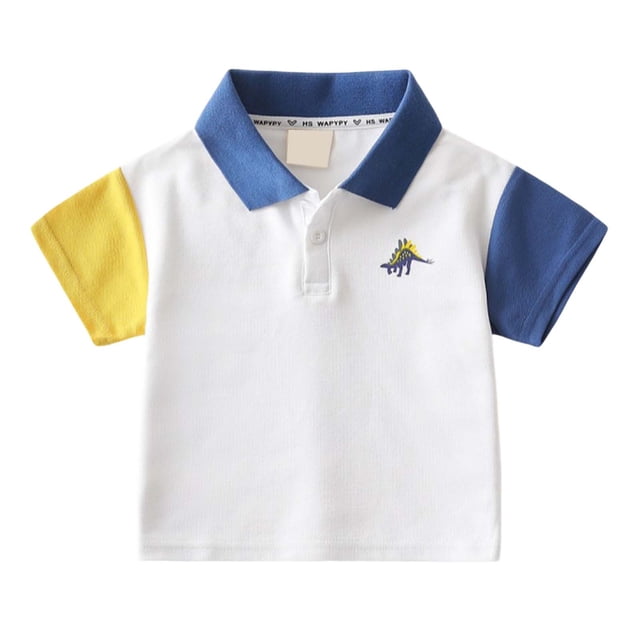 T-shirt Enfant Manches Courtes avec Imprimé Dessin Animé Mode Col Rabattu Hauts Été Garçons Chemises Bleu 8 Ans-9 Ans