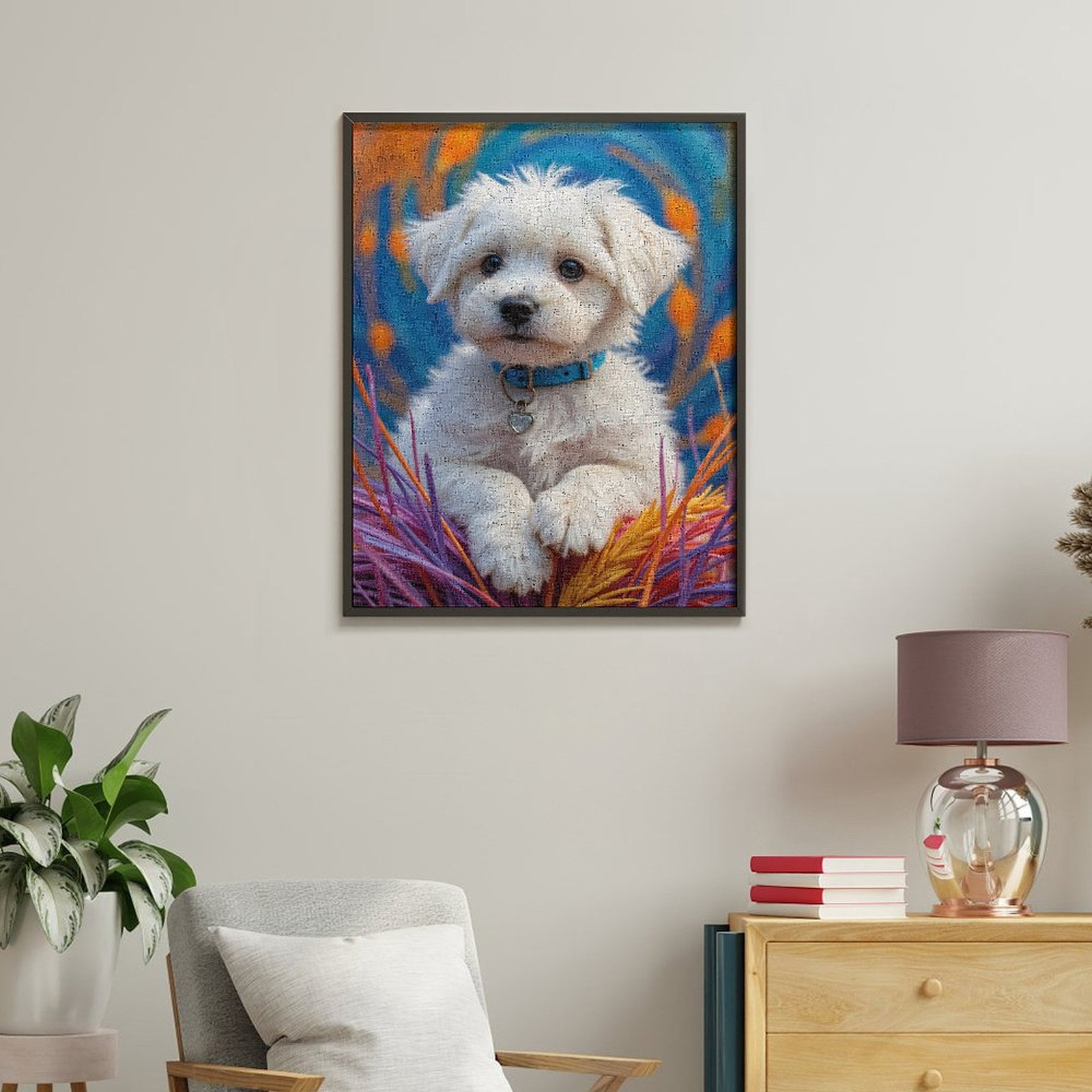 Paint By Numbers Kit for Adults Beginner - DIY White Puppy Vibrant Background Canvas Painting Kits for Adults, Frameless Paint By Number for Adults for Home Wall Decor 16x20 Inch