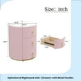 thumbnail image 5 of Upholstered Nightstand with 3 Drawers, Round Bedside Table with Metal Handles,Marbling Stickers Top Night Table for Bedroom, Fully Assembled Except Handles, Pink, 5 of 9