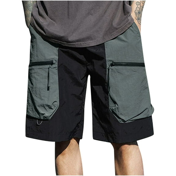 VEKDONE Men's Cargo Shorts Summer Loose Fit Quick Dry Shorts Fashion Colorblock Drawstring Hiking Shorts Casual Outdoor Shorts with Pockets Black XL