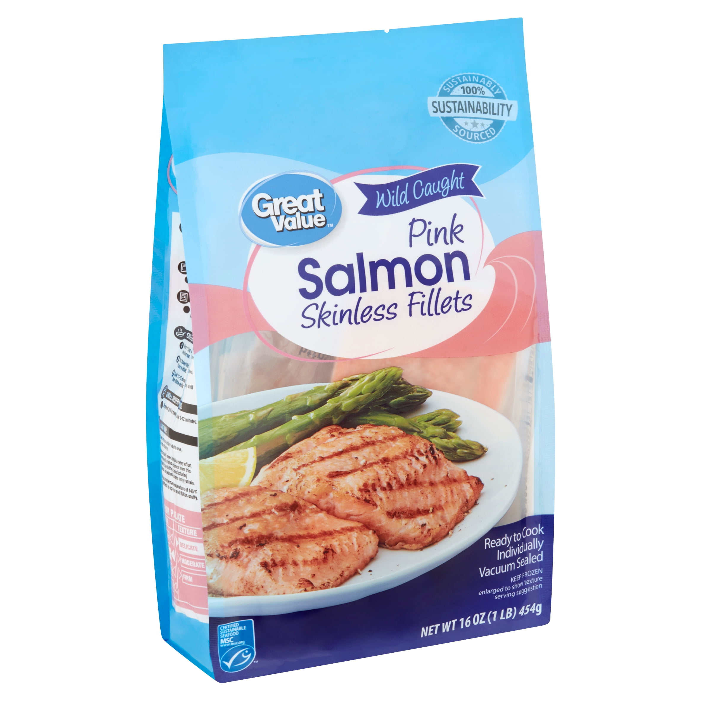 Great Value Wild Caught Pink Salmon Skinless Fillets, 16 oz Walmart