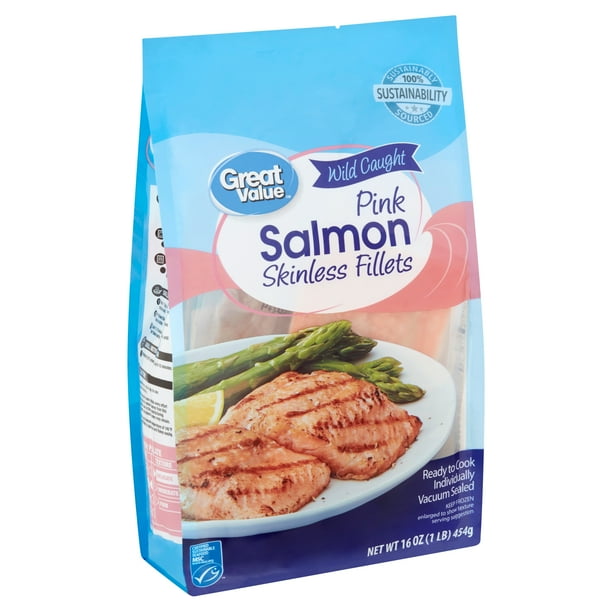Great Value Wild Caught Pink Salmon Skinless Fillets, 16 oz Walmart