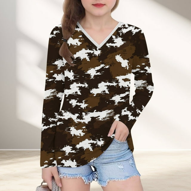 YUNAFFT Chandail à Manches Longues Imprimé Camouflage Col en V Style Militaire Mode Urbaine pour Filles
