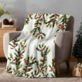 thumbnail image 2 of Flannel Throw Blanket for Couch Sofa Bed,Christmas Red Bird Watercolor Pine Branches White Soft Cozy Warm Fuzzy Blanket 60x80in, 2 of 9