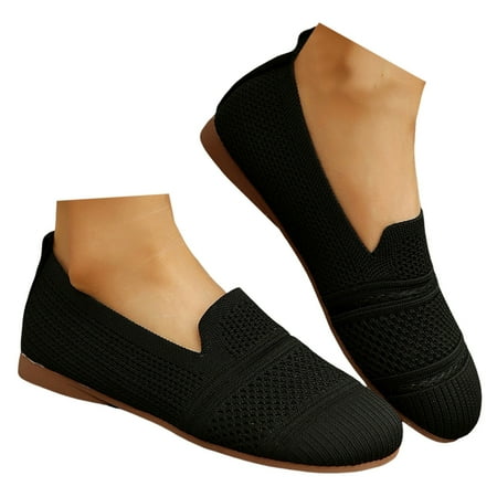 

QYZEU Womens Sneakers Women Shoes Slip on Casual Shoes Breathable Popular Knitted Mesh Fashion Women Summer Shoes Women Comfortable Casual Dressy Shoes Black 42