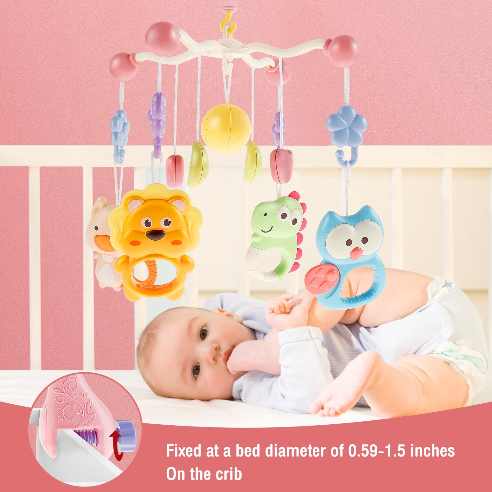 JTNero Baby Crib Mobile with Music and Light Cute 360° Rotation Crib Mobile Toys with Remote Control,Removable Music Box and Rattle 433 Songs for Baby Newborns 0 3 6 12 Months