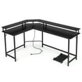 thumbnail image 4 of IVV L Shaped Corner Computer Desk 67" with Led Lights and Power Outlets, Modern Home Office Desk with Upper Shelf & CPU Stand, L Shaped Gaming Desk, Black, 4 of 9