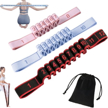 3Pcs Fitness Resistance Bands for Stretching and Yoga, 8 10 12 Segment Number Stretch Resistance Band, Fitness Band with Clear Markings for Yoga, Stretching, Pilates