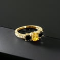 thumbnail image 3 of Gem Stone King 1.97 Ct Oval Yellow Citrine Black Diamond 18K Yellow Gold Plated Silver Moissanite Ring (Size 5), 3 of 4