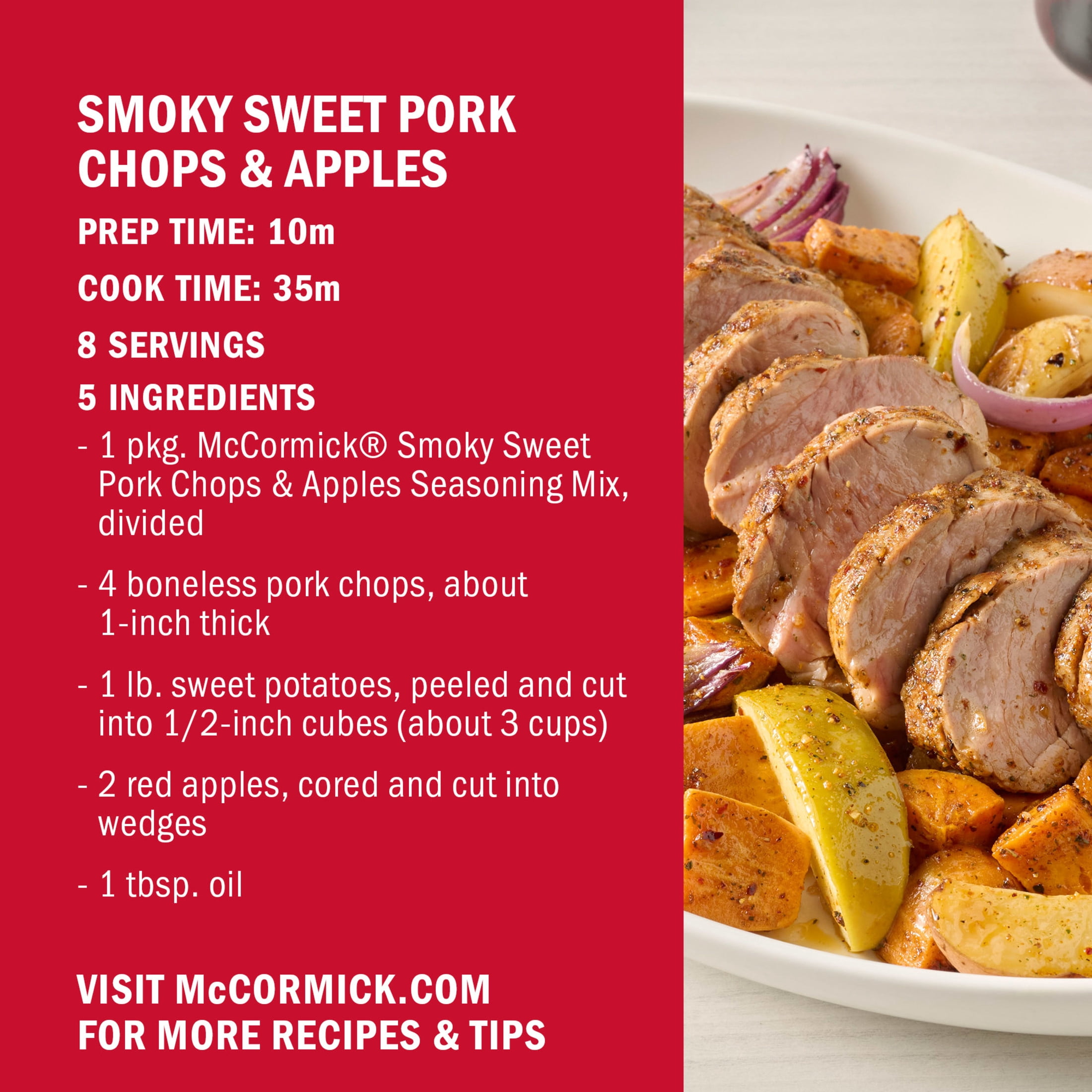 (12 pack) McCormick Smoky Sweet Pork Chops & Apples Seasoning Mix, 1.0 oz Packet
