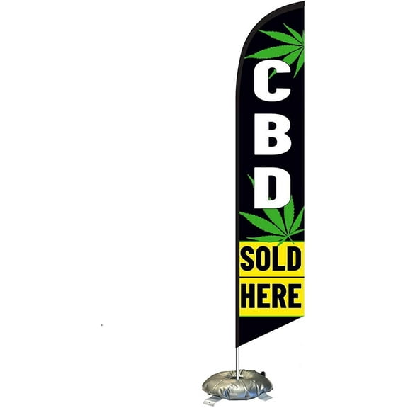 FFN CBD Sold Here Feather Flag Kit with Cross-Base and Weight-Donut, Outdoor Advertising Banner Swooper Flag