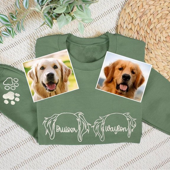 Personalized Dog Ear Outline Embroidered Cute Dog Mom Pet Lovers, Sweatshirt