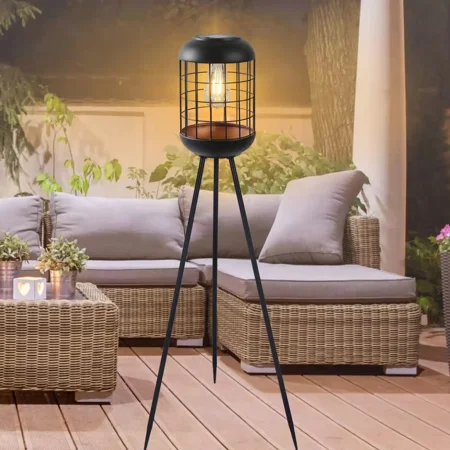

Solar Floor Lamp Outdoor Large Lanterns for Patio Waterproof Big Solar Lamp Outdoor Metal Tripod Deck Lights for Lawn Yard or Porch Decor(Black)