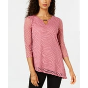 JM Collection Women's Animal Print Burnout Top Pink Size Petite Large
