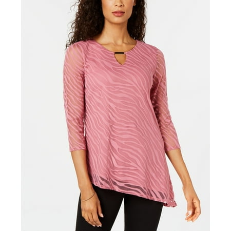 JM Collection Women's Animal Print Burnout Top Pink Size Petite Large