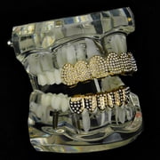 14k Gold Plated Best Grillz Set Top & Bottom Micro Pave Bling Teeth Hip Hop Grills Set