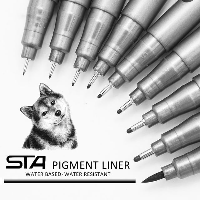 STA impermeable a prueba de decoloración Micron PenTip Fine Liner Black Sketch Water Marker Pen para Manga Tan Jianjun unisex