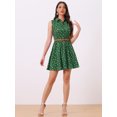 thumbnail image 3 of DARING DIVA Unlined Sleeveless Mini Belted Dress L Green-cat Print, 3 of 6