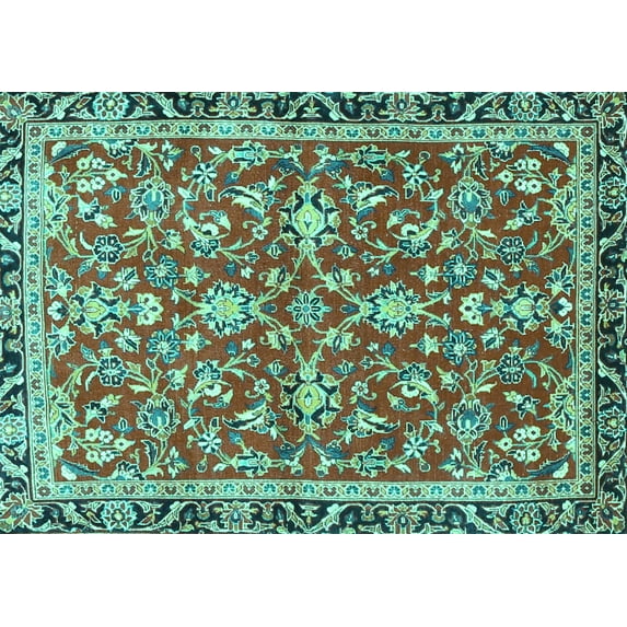 Ahgly Company Machine Washable Indoor Rectangle Persian Turquoise Blue Traditional Area Rugs, 7' x 9'