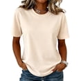 thumbnail image 2 of Womens Short Sleeve Tops Crewneck Shirts Basic Fit Tee Trendy 2026 Spring Summer Business Casual T-Shirts Beige 2XL, 2 of 5