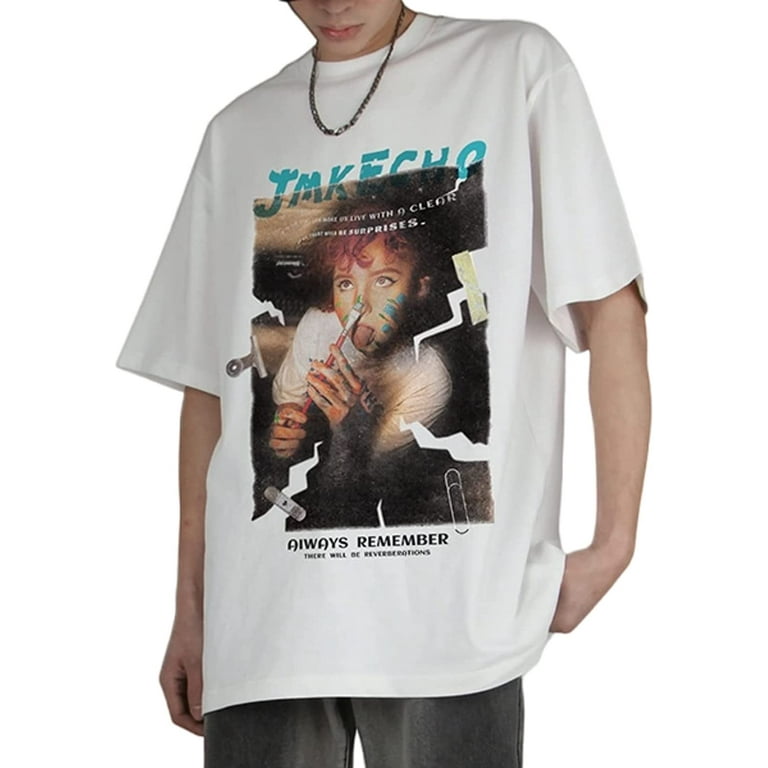 Cocopeaunt Women Men Y2K Graphic Tees, Vintage Streetwear Hip Hop T Shirt Retro Grunge Punk Short Sleeve Tops Shirts Emo Alt, Adult Unisex, Size: 2XL